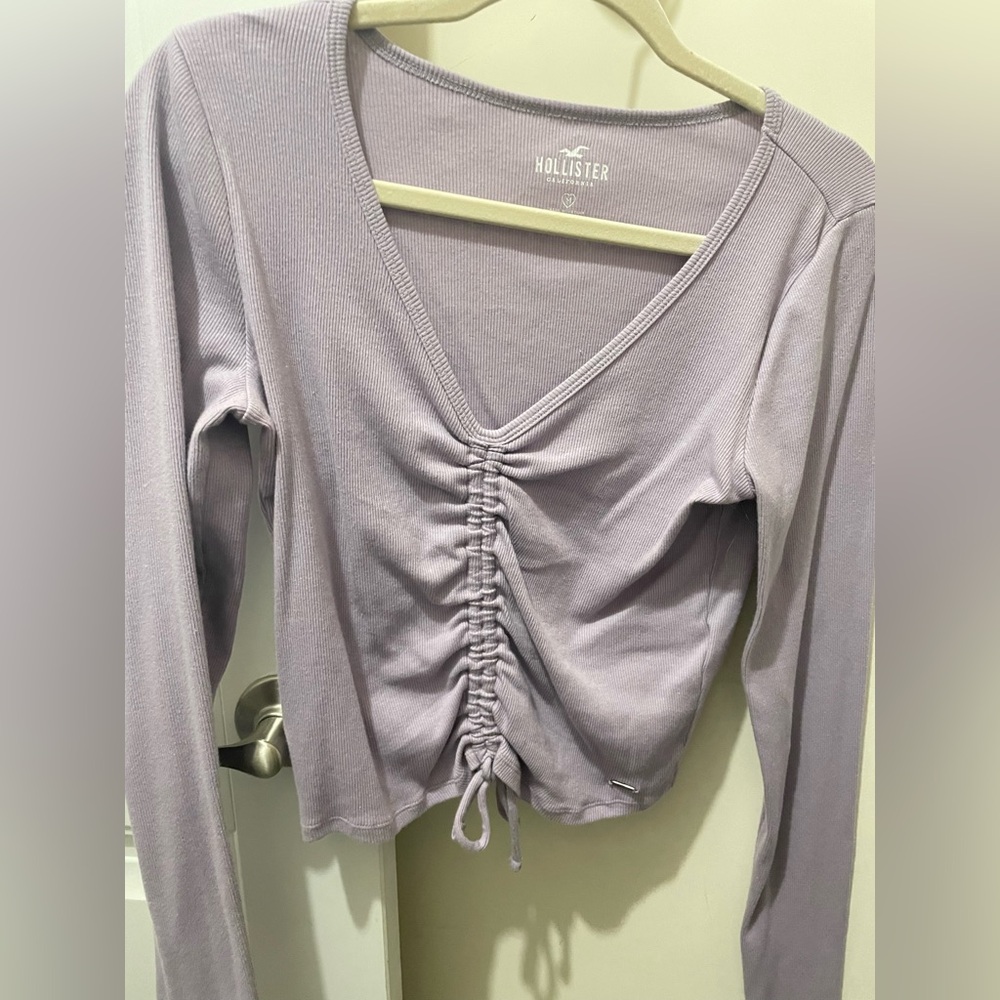 Hollister Women's Light Purple Ruched Long Sleeve Top
